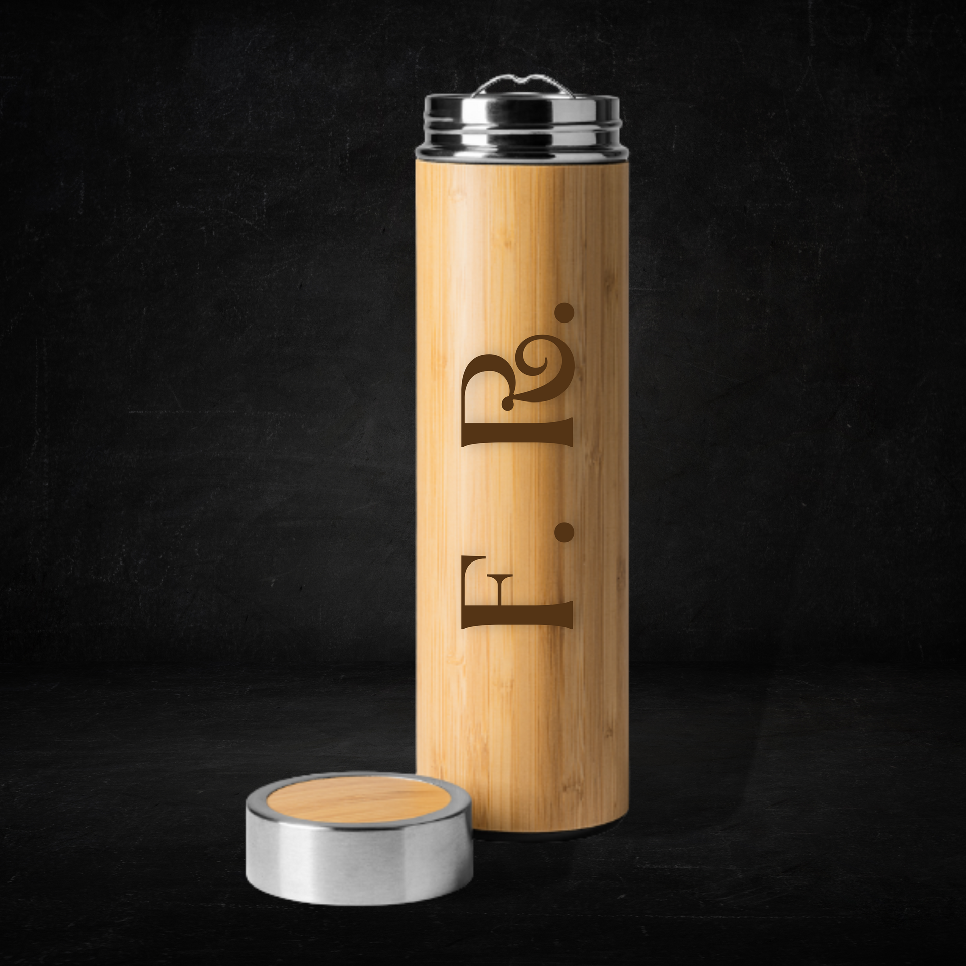 Thermos in acciaio inox e bambù personalizzabile